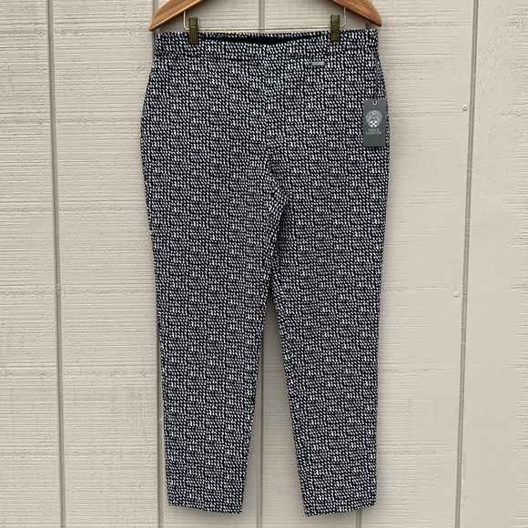 VINCE Camuto Rich Black/White Print Pull-On Ankle Pants - Picture 1 of 16